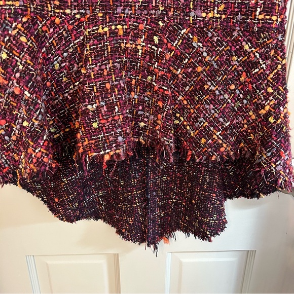 Zara Boucle High Low Peplum Top Short Sleeve Purple Multicolor Raw Edge Fringe S - Picture 6 of 13